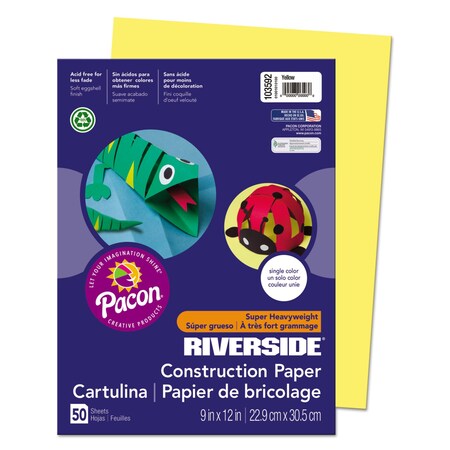 Pacon Riverside Construction Paper, 76lb, 9 x 12, Yellow, 50PK 103592